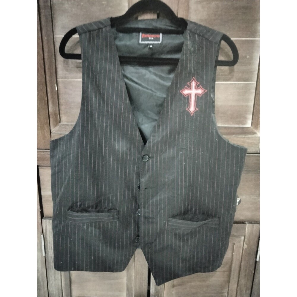 Patroncito Black And Red Men's Vest Size Medium Embroidered Cross Gothic